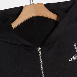 Sudadera con capucha personalizada con cremallera completa y logotipo de diamantes de imitación de alta calidad al por mayor Sudadera con capucha personalizada con diamantes de imitación personalizados con OEM - Product Image 4