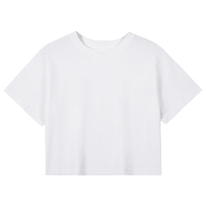 Couleur unie haut court O cou t-shirts blanc grande taille femmes haut court t-shirts en vrac Logo personnalisé tenue décontracté haut court t-shirts - Product Image 2