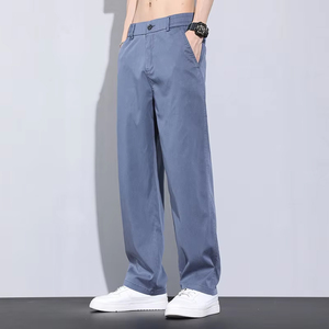 Pantalon long à jambes larges décontracté tendance d'été pour hommes Simple taille moyenne fermeture éclair braguette Cool lâche droite plate conception peignée - Product Image 4