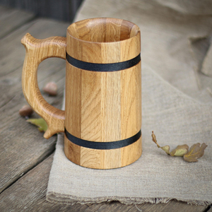 Best Selling Cheap Price Natural Wood Finished Beer <b>Mug</b> With Handle Custom Size <b>For</b> Home Restaurant Tableware Drinking <b>Men</b> Lover - Product Image 2