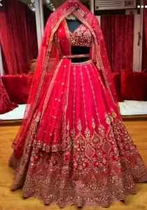 Haute qualité brodé à la main Lehenga Choli tenue traditionnelle en soie pour femmes pour mariage et fête porter à la main impression Net travail - Product Image 2