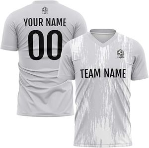 Conjunto de Camiseta de Fútbol Personalizada para Hombre, Blanca y Negra, Sublimada, Cuello en V, Absorbe la Humedad, Manga Corta, Ajuste Atlético, para Todas las Temporadas - Product Image 3