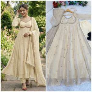 Robe de travail NILESH TAILOR FASHION, longueur au sol, col en V, manches longues, en tissu satiné lourd, motif floral, élastique, décoration - Product Image 6