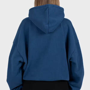 Logo personalizzato blu Navy manica lunga <span class=keywords><strong>felpe</strong></span> in cotone <span class=keywords><strong>felpe</strong></span> con cappuccio palestra allenamento taglie forti sport Fitness un pezzo <span class=keywords><strong>felpe</strong></span> da donna - Product Image 2