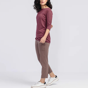 T-shirts pour femmes de haute qualité, couleur unie, manches longues, dernier style, logo personnalisé, tendance, t-shirts pour femmes, OEM - Product Image 4