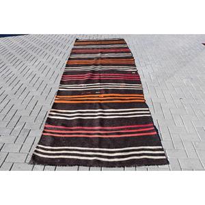 Turkish <b>Runner</b> Rug 4x11.4 ft, <b>Black</b> Floral Vintage Wool Rug - Product Image 1