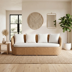 Sofá Grenoble de Ratán con Estructura Subaliu, Tejido de Ratán Pitrit, Cojines de Tela SR 10 Stone, Cama de Día, Conjuntos de Muebles de Exterior Premium - Product Image 3