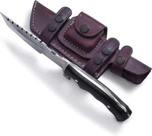 Couteau de chasse artisanal en acier J2, manche en G10, lame fixe, couteau pour droitier, étui en cuir de buffle - Product Image 2