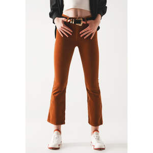Pantalones Acampanados de Otoño de Pana Camel, Talla XL, Cintura Alta, Transpirables, con Efecto Arrugado, Cierre Elástico, Color Lavado, Estilo Dulce para Uso Diario - Product Image 1