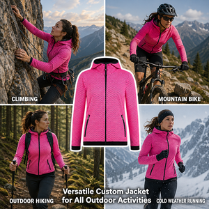 Women's <b>Pink</b> Hooded Zip-Up <b>Sweatshirt</b> With Dot Pattern And Side Pockets Breathable Knitted Polyester Spring Wear - Product Image 5