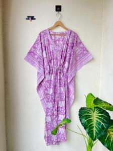 Indian Cotton Kaftan for <b>Women</b> Free Size Block Print Maxi Dress Lounge Wear Sleepwear Plus Size Caftan - Product Image 6