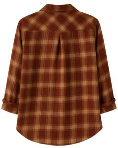 Women Oversized Plaid Button Up Shirt <b>Brown</b> <b>Long</b> <b>Sleeve</b> Casual Flannel Checkered Tunic <b>Top</b> For Autumn Winter WholesaleStyles New - Product Image 2