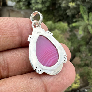 Pendentif en agate rayée du Botswana rose, argent sterling 925, fait à la main, pierre précieuse naturelle, bijoux en gros, serti en bélière, cadeau, fête - Product Image 6