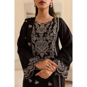 Ssumaira <b>Presenting</b> Dhanak Batik-3PC Eco-Friendly 100% Polyester Embroidered Women's Suit Set Chiffon Dupatta Trousers - Product Image 5