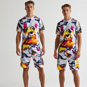 ชุดเสื้อยืดพิมพ์ลายกางเกงขาสั้นสำหรับผู้ชายชุดเสื้อกางเกงคาร์โก้พิมพ์ลายสำหรับใส่วิ่งออกกำลังกายในฤดูร้อน - Product Image 1