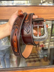 Cinturón de cuero genuino hecho a mano auténtico, cinturón floral pintado a mano occidental, cinturón de cintura Unisex de cuero mecanizado recién llegado - Product Image 2
