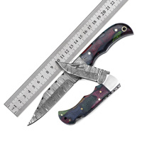 Couteau pliant multifonctionnel en acier Damas sur mesure de qualité industrielle avec pointe biseautée, ensemble de couteaux à lame fixe OEM en Micarta avec empreinte digitale