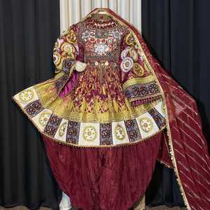 Vestido Afgano de Lujo para Niñas, de Algodón, Seda y Chifón, con Intrincado Diseño Floral Hecho a Mano, para Bodas y Ocasiones Festivas, Todas las Tallas - Product Image 2