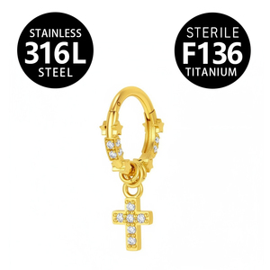 <span class=keywords><strong>Piercing</strong></span> per Naso/Elicoidale HGC 316L Color Oro con Chiusura a Cerniera, Anelli per Naso a Croce con Zircone Cubico Trasparente, Gioielli di Tendenza alla Moda - Product Image 1