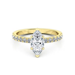 Anillo de compromiso con diamantes cultivados en laboratorio, corte marquesa, con banda de diamantes F-VS2, para fiesta de compromiso, oro macizo de 14K, engaste de garras. - Product Image 3