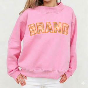 Women's Navy Blue Oversized Mock Neck Brand Gingham Graphic Sweatshirt <b>Drop</b> Shoulder Long Sleeve Casual Fleece Pullover Loose - Product Image 2