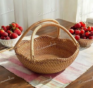 Modern Minimalist <b>Wicker</b> Fruit Bamboo <b>Basket</b> Art Deco Design for Home Living Room <b>with</b> <b>Handle</b> Handmade Beautiful Hamper <b>Basket</b> - Product Image 4
