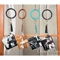 Nouveau design de porte-cartes en cuir de vachette véritable avec logo personnalisé porte-monnaie mince de luxe pour femmes portefeuille avec bracelet rond porte-clés