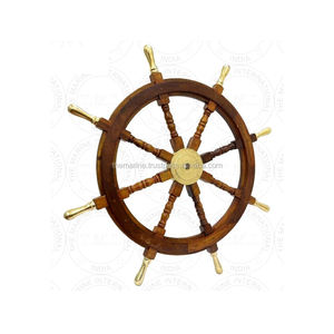 <b>36</b> Inch Natural Wood & Solid Brass Handmade Nautical Ship Wheel with <b>8</b> Brass Spokes Brown Polish Finish Home Office Wall Decor - Product Image 4