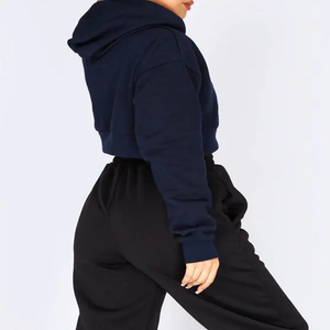 100% coton polaire à manches longues sweat à capuche court pour les femmes imprimé personnalisé poids lourd solide noir sportif grande taille respirant - Product Image 3