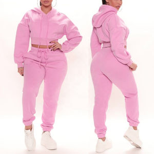 Top corto informal de talla grande para mujer, conjunto de joggers con capucha, sudadera deportiva hasta el tobillo, pantalones de chándal, trajes de verano de 2 piezas - Product Image 1