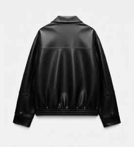 Blouson Bomber matelassé en peau de mouton noir pour femme, coupe oversize, fermeture éclair, style décontracté, streetwear, style vintage, doux et uni - Product Image 4