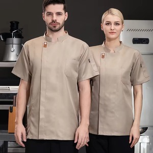 Venta al por mayor personalizable Chef abrigos impresión camisa de manga corta restaurante Gerente uniforme bar restaurante - Product Image 4