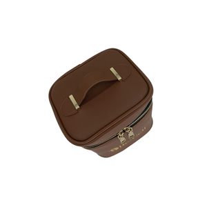 La nueva bolsa de cosméticos con logotipo personalizado, bolsas de cosméticos de maquillaje de material PU marrón claro con cremallera - Product Image 1