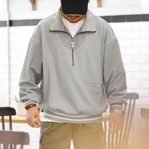 2024 Winter Vintage Half Zip <b>Lightweight</b> Seamless Sweatshirts <b>Men</b> 120g Lapel Loose College Pullover - Product Image 4