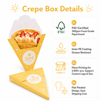 Boîte à crêpes et gaufres jetable personnalisée en forme de prisme triangulaire avec logo imprimé, support en papier, cône, conteneur à emporter