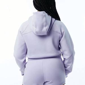 Sudaderas con capucha recortadas con logotipo personalizado Jogger Conjunto de 2 piezas Ropa de mujer Tops cortos de gran tamaño Conjunto de sudaderas con capucha y pantalones de chándal para mujer - Product Image 4