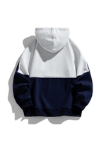 Sweat-shirt à capuche pour homme, hiver, color block, manches contrastées, bleu marine, avec poche, coupe classique, décontracté, manches longues, style français