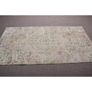 Tapis turc vintage, tapis de sol de 3,8x7,2 pieds, tapis à bordures blanches et brunes - Product Image 3