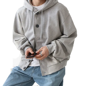 Sudadera con capucha de algodón 100% de talla grande a precio barato, sudadera con capucha de Color sólido al por mayor, sudadera térmica abotonada Premium para hombre - Product Image 2