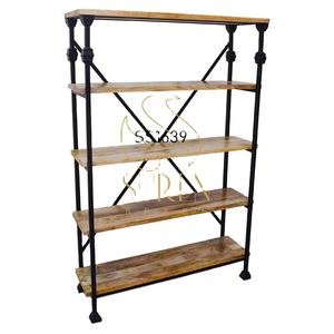 <b>Industrial</b> Solid Wood Metal Base Bookshelf Designer Hotel Bookself - Product Image 1