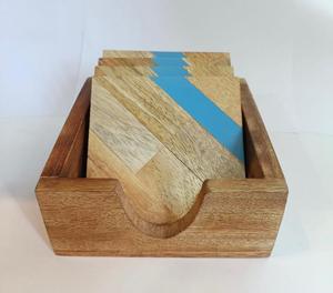 Posavasos de mesa de lujo para taza de café, posavasos de madera y resina con posavasos de soporte de madera, fabricante de artesanías hechas a mano - Product Image 3