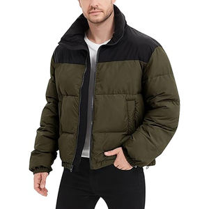 <b>Men's</b> Lightweight Packable Puffer Jacket Water-Resistant High Street Casual Winter Coat with <b>Hooded</b> Collar and Front Logo - Product Image 5