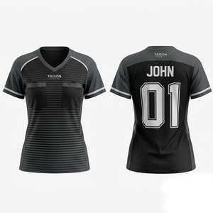 Maillot d'arbitre de football en polyester 160 GSM de qualité supérieure, avec panneau à rayures noires, double poche et logo personnalisé par transfert thermique - Product Image 1