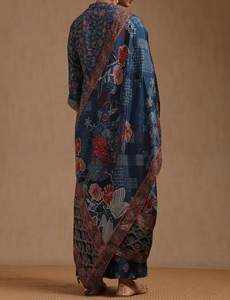 Vestido indio y pakistaní azul y rojo de corte regular para mujer, estampado Floral, Kurta Palazzo con Dupatta para mujer, moda - Product Image 4
