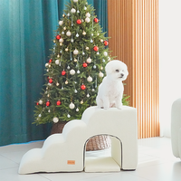 Escalier pour chien 4 marches Premium en mousse à mémoire de forme haute densité ivoire avec tunnel et soutien articulaire pour chiens âgés