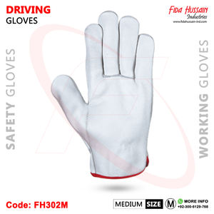 Guantes de trabajo de conductor de cuero dividido de piel de vaca blanca con máxima protección Guantes traseros elásticos fruncidos OEM sin forro - Product Image 3