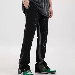 Recién llegado, pantalones de chándal apilados, pantalones casuales Acampanados para correr, pantalones de chándal con pintura de grafiti, pantalones de chándal acampanados con cordón de retazos para hombres - Product Image 2