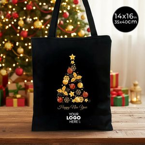 Bolsa de Tela Negra Personalizable de Algodón para Año Nuevo, 14 x 16 Pulgadas (35 x 40 cm), Bolsas de Lona de Algodón para Eventos y Promociones - Product Image 1