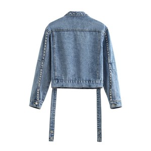Veste en jean vintage réversible pour femme brodée, vêtements d'extérieur basiques lavés, manteau en jean inspiré par bouton unique pour le printemps et l'hiver - Product Image 2