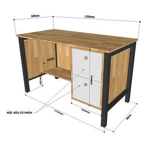 Meubles d'école modernes, bureau d'enseignant avec 2 compartiments, bois de caoutchouc et pieds en fer BGV001 - Product Image 6